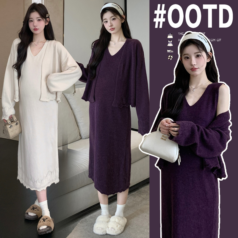 孕妇装秋装2025新款秋冬外穿洋气时尚宽松大码背心连衣裙毛衣外套
