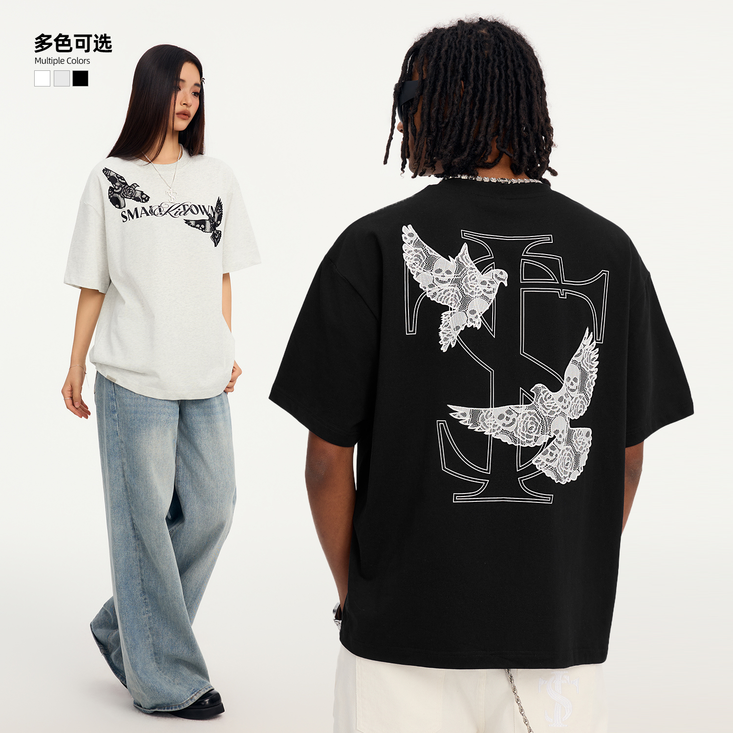 STK SmallTown Kid 蕾丝和平鸽短袖T恤刺绣印花男女夏季潮牌TEE