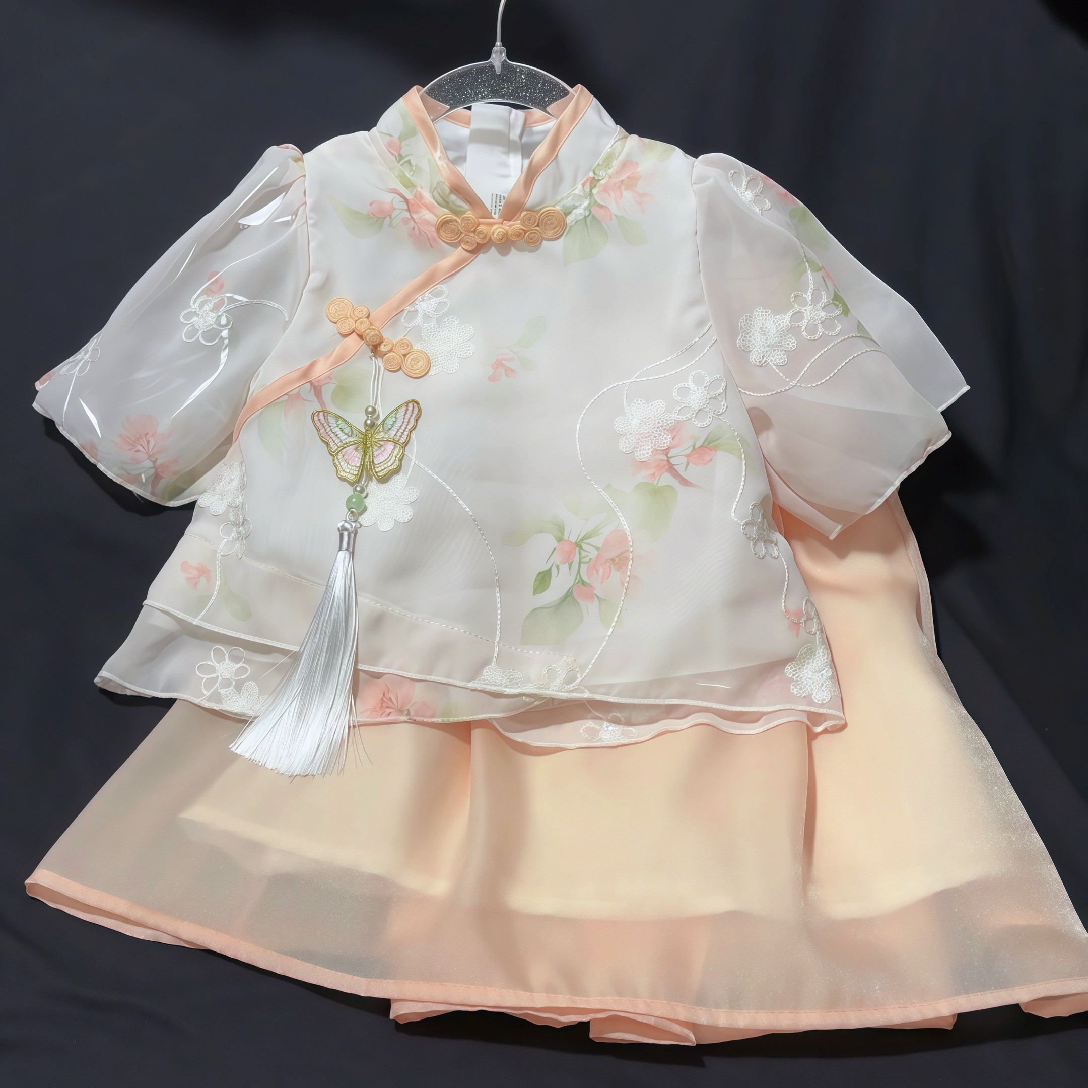 女童连衣裙夏季2024新款国风中式汉服裙子两件套儿童衣服女孩大童