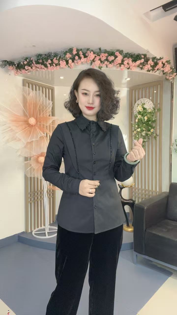 【秋冬加绒】时尚百搭设计感加绒掐褶收腰扉边洋气缝珠X衬衫6077