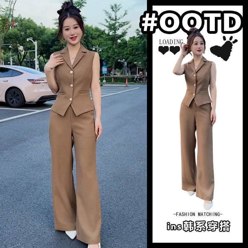 欧洲站轻熟风网红爆款夏季新款高级纯色修身无袖马甲搭配高腰裤子