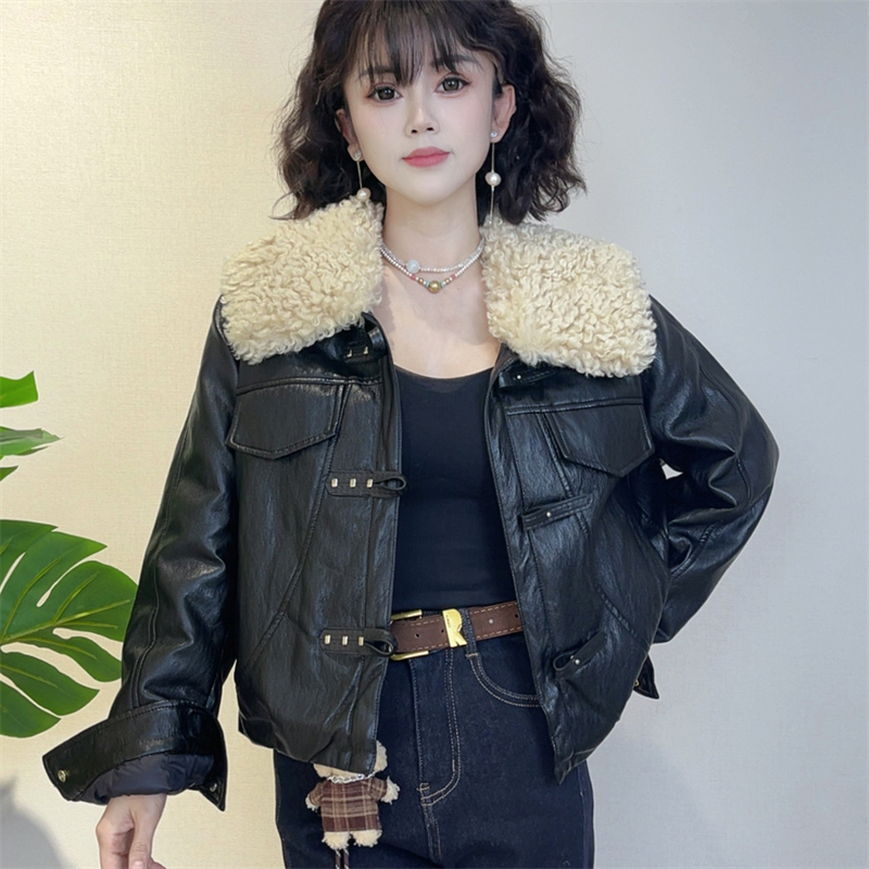 迪否高级感PU皮棉外套冬季新款小众重工气质保暖上衣2344