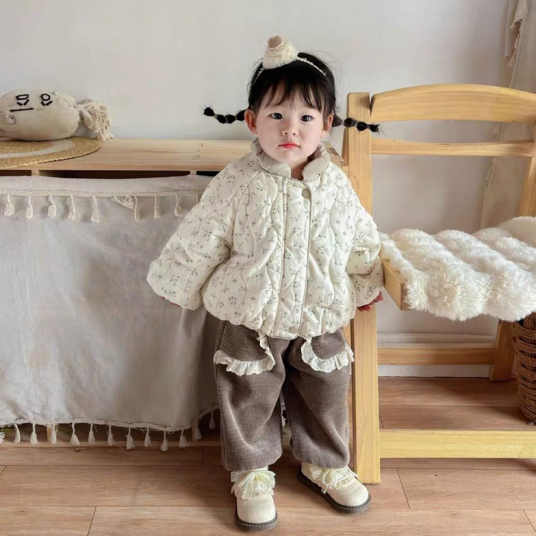 儿童棉衣女童2025宝宝棉服外套加绒加厚新款碎花夹棉百搭冬装上衣