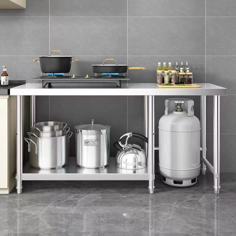 不锈钢灶台架双层直角加厚厨房煤气罐然气灶台架商用饭店切菜案板
