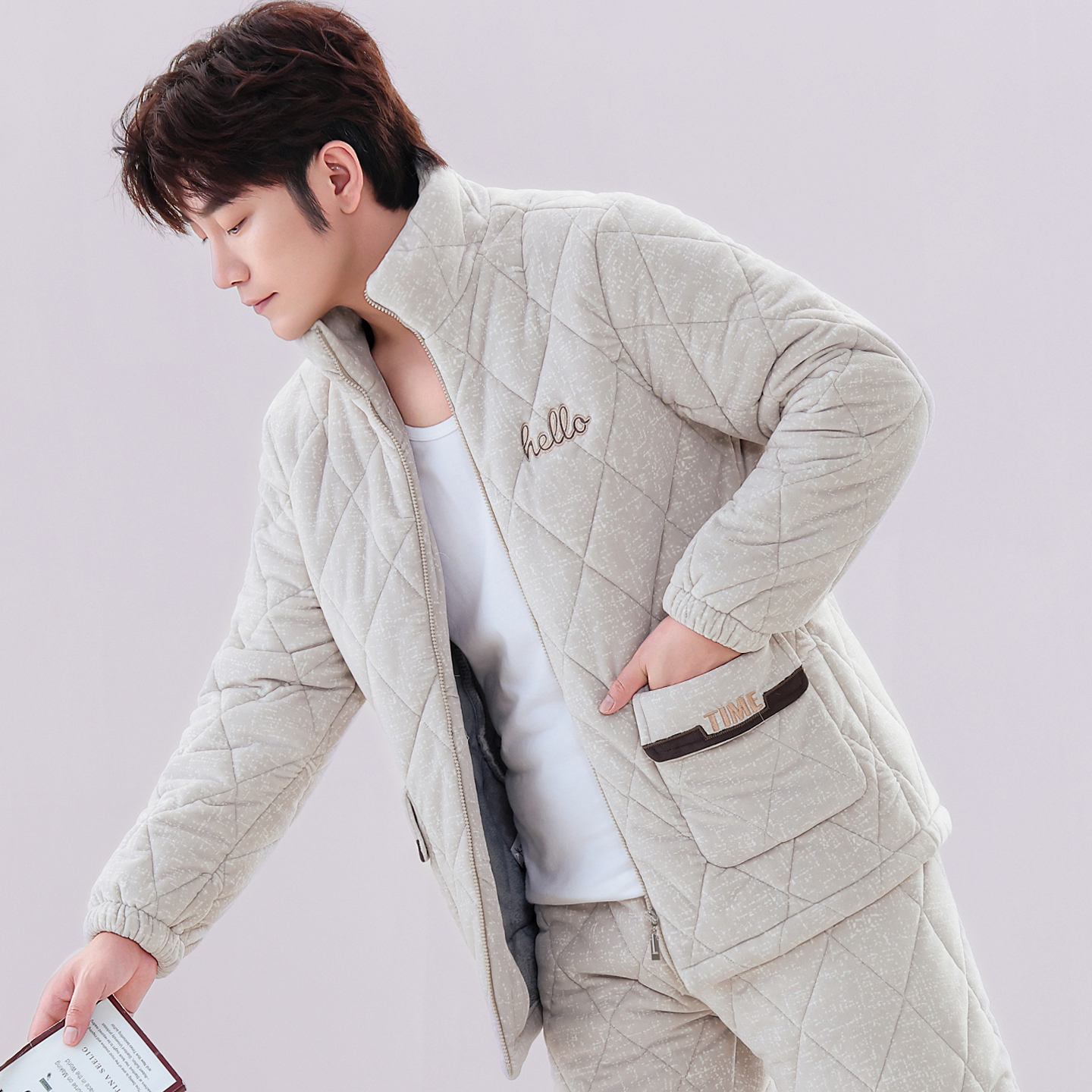 2025新款睡衣男冬季三层夹棉加厚加绒男士保暖法兰绒家居服套装