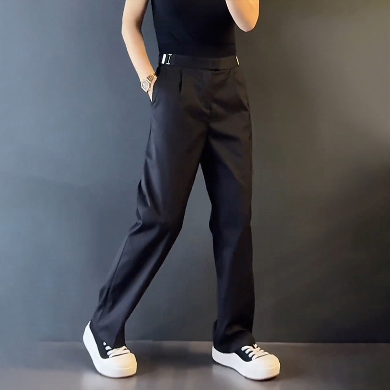轻奢男装大码潮牌男士时尚秋冬新款直筒拉腰设计休闲裤阔腿黑色潮