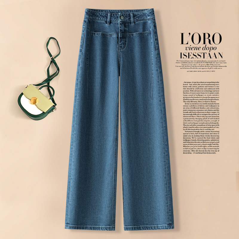 窄版阔腿牛仔裤女2024春季新款长裤宽松显瘦垂感拖地裤复古直筒裤