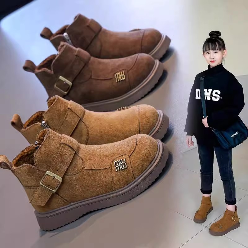 女童靴子2025冬季新款加绒儿童短靴英伦洋气公主勃肯靴马丁靴女孩