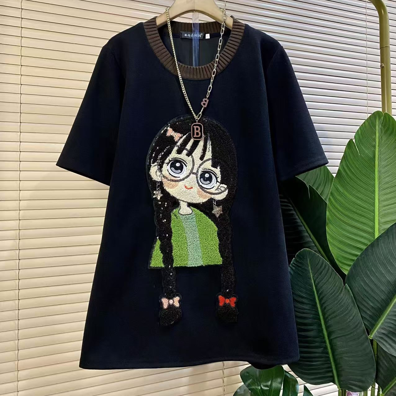 D胖mm欧货时尚新款重工卡通女孩设计款宽松大衫