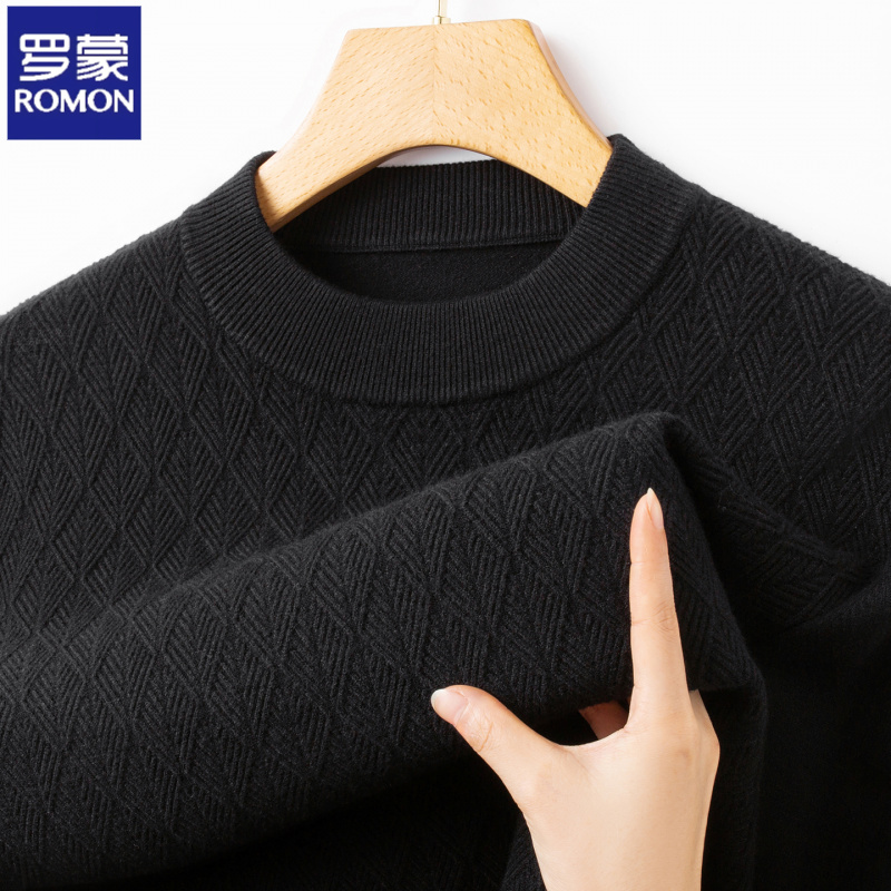 罗蒙男士加厚羊毛半高领针织衫2025秋冬新款中年休闲套头时尚毛衣