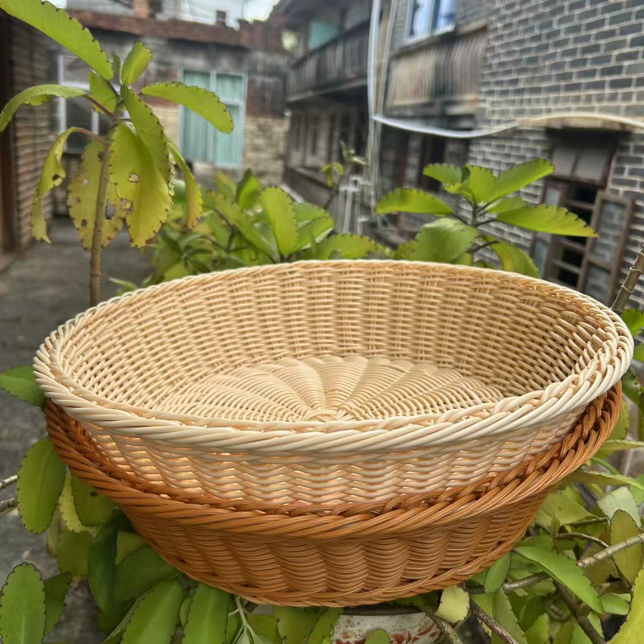 仿藤零食手工篮子馒头筐家用藤编圆形收纳筐客厅特大号筐子馍筐