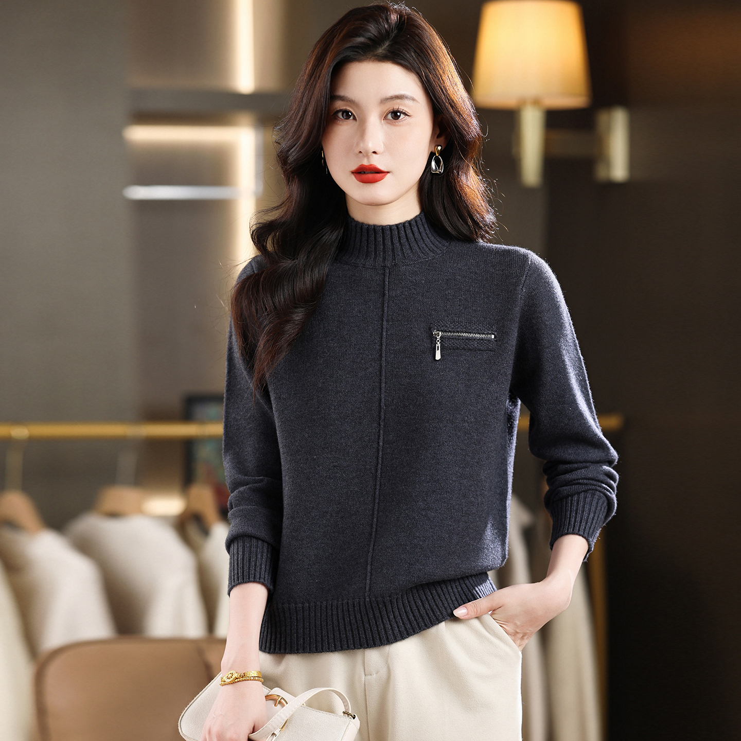 半高领针织毛衣女2025秋冬新款时尚百搭减龄高级感打底针织衫上衣
