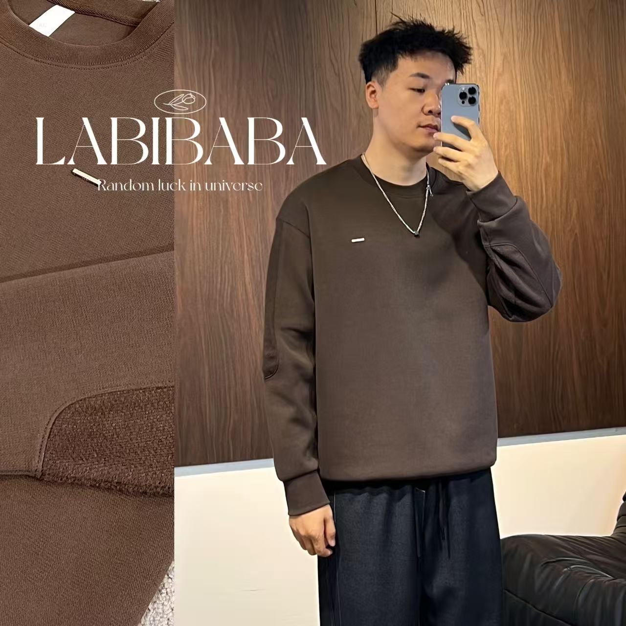 『LABIBABA』66776秋季简约拼袖/时尚休闲宽松套头ins圆领卫衣