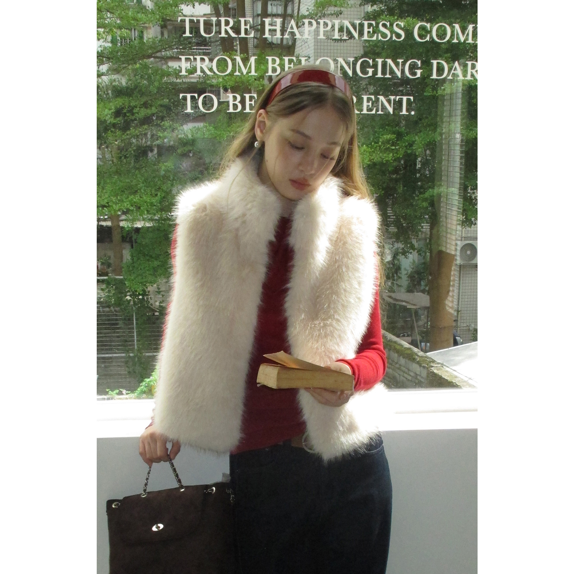 EGGKA立领夹棉毛毛马甲外套时髦洋气叠穿高级感上衣E25D90120BK