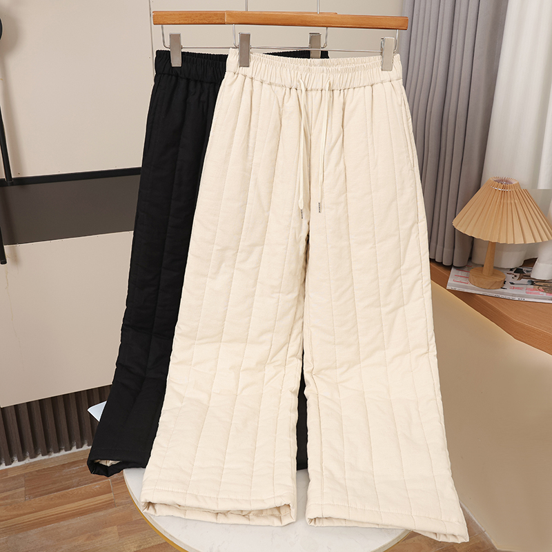 【百搭棉裤】秋冬加厚保暖双层松紧腰直筒裤宽松女士百搭文艺阔腿裤