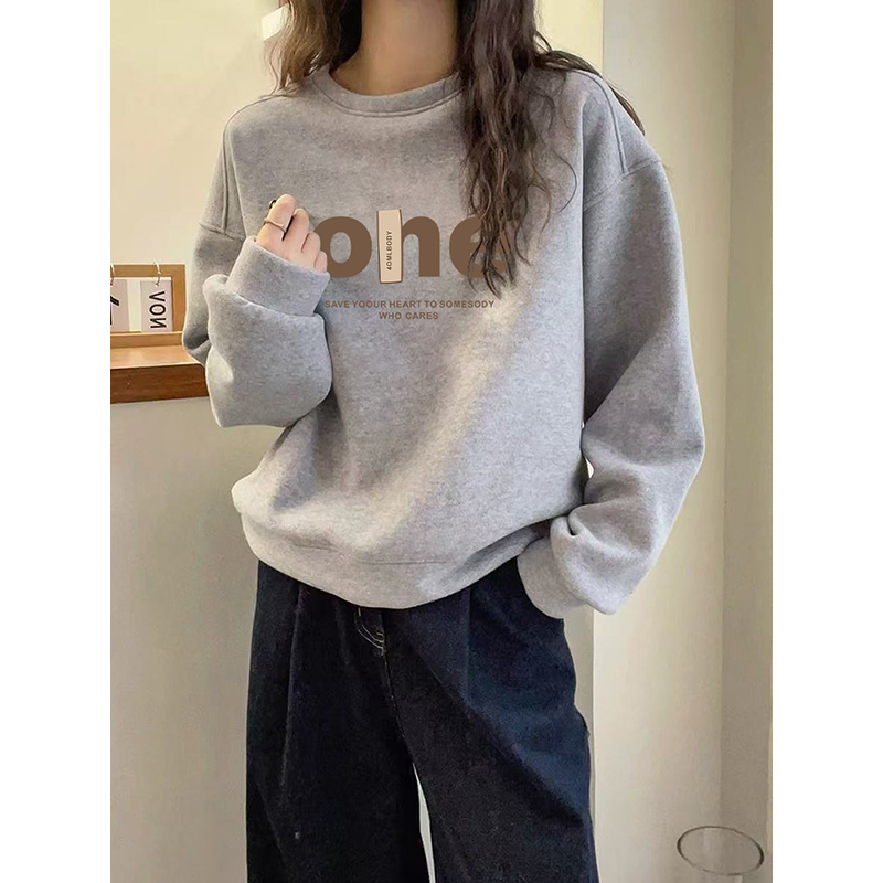 灰色卫衣女秋冬加厚2025新款爆款流行穿搭宽松圆领时尚加厚上衣服