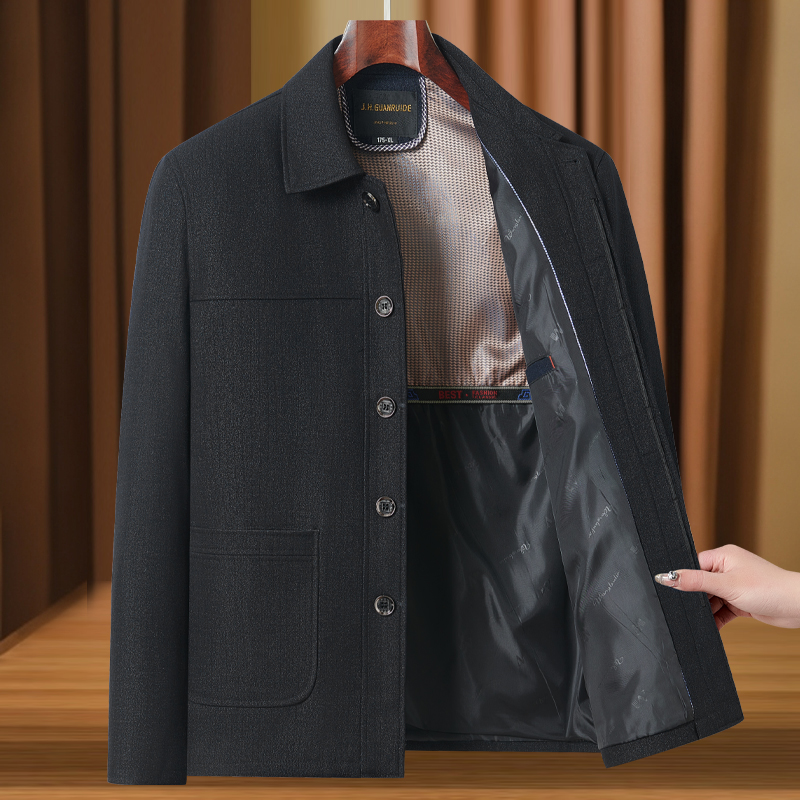 2025秋冬商务休闲翻领爸爸装夹克免烫中老年男外套老年人爷爷上衣