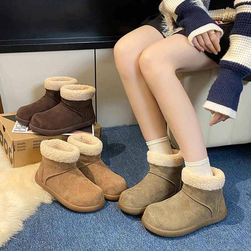 丑萌大头雪地靴女2025冬季新款小土豆毛毛短靴厚底加绒加厚大棉鞋