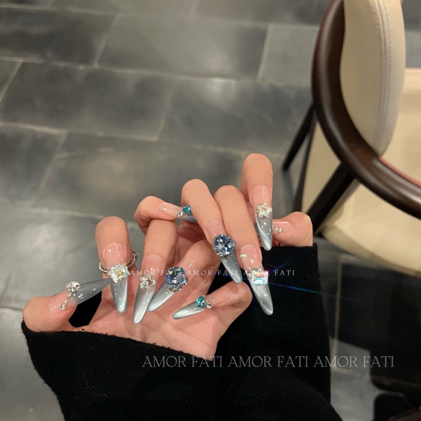 【蓝色多瑙河】清透浅蓝猫眼纯欲ins高级感穿戴甲