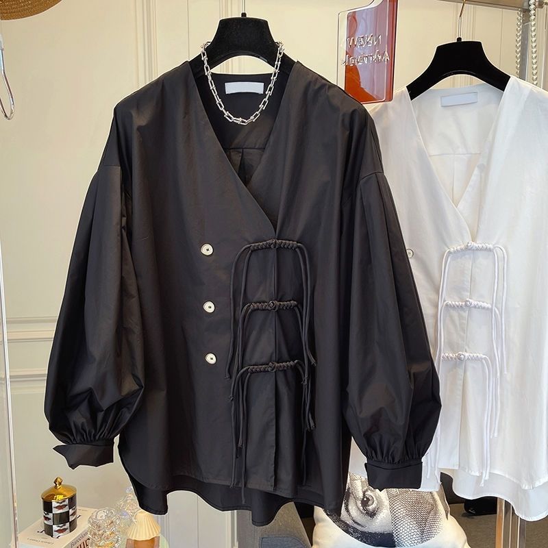 【新店福利】2025春款设计师款领国风流苏盘扣衬衫女设计感宽松小众