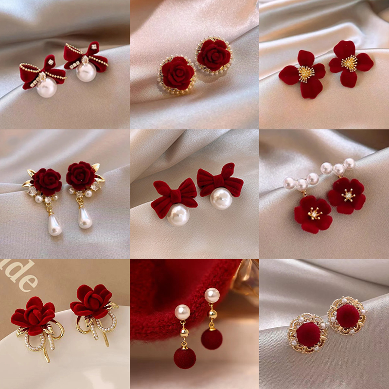 合金耳饰 新年红色氛围感耳环蝴蝶结2025爆款耳钉秋冬高级感耳饰