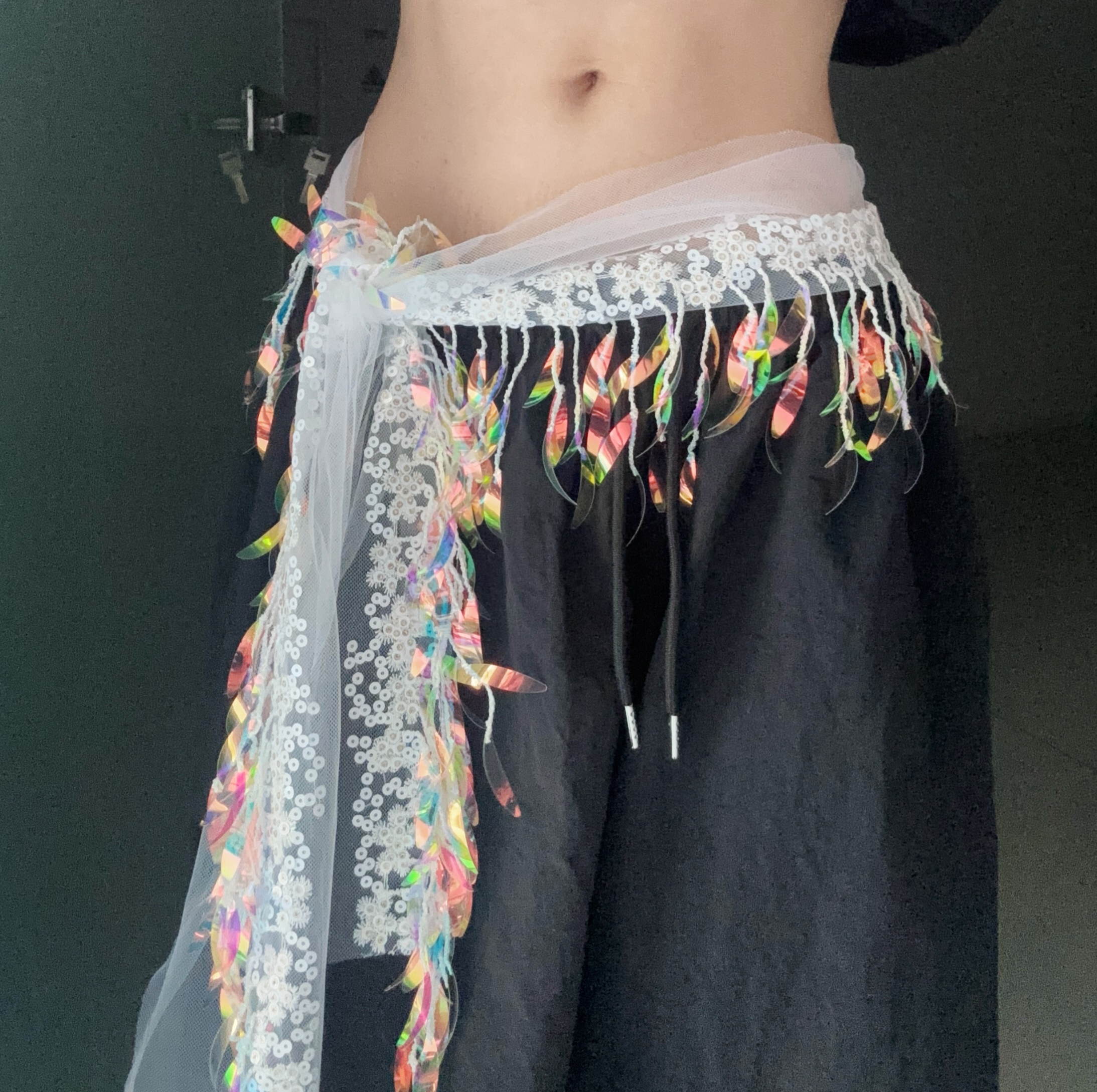 爵士舞新款自制屁帘街舞潮流亮片臀巾流苏辣妹腰搭肚皮舞腰链腰巾