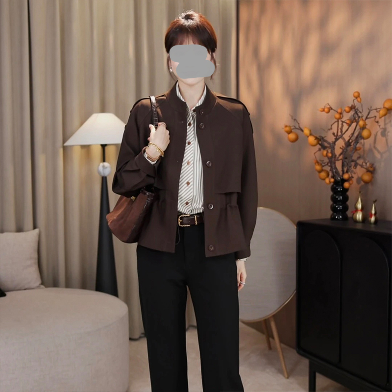 2025春秋季新款女士时尚夹克短外套高级感百搭休闲小立领宽松风衣