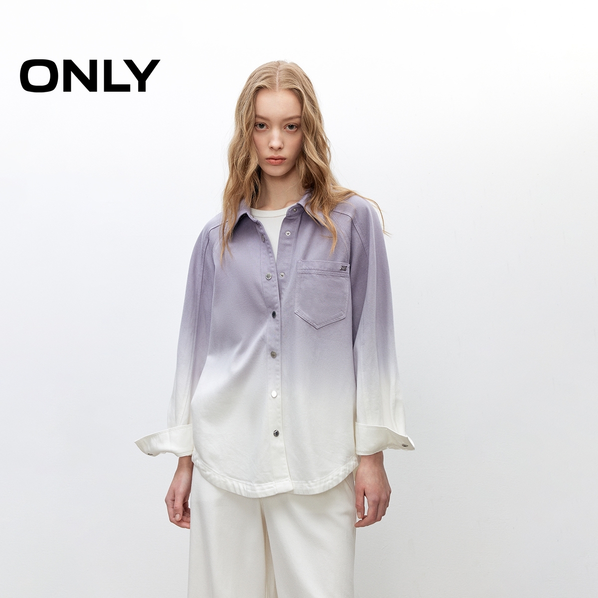 ONLY秋季渐变插肩袖长袖牛仔衬衫女通勤休闲高智感上衣|126154015