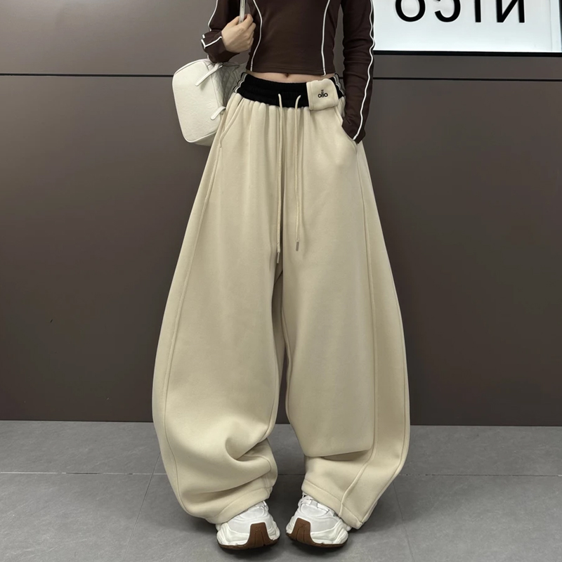 加绒高腰高腰显瘦弯刀阔腿裤女2025年冬季新款百搭垂感休闲拖地裤