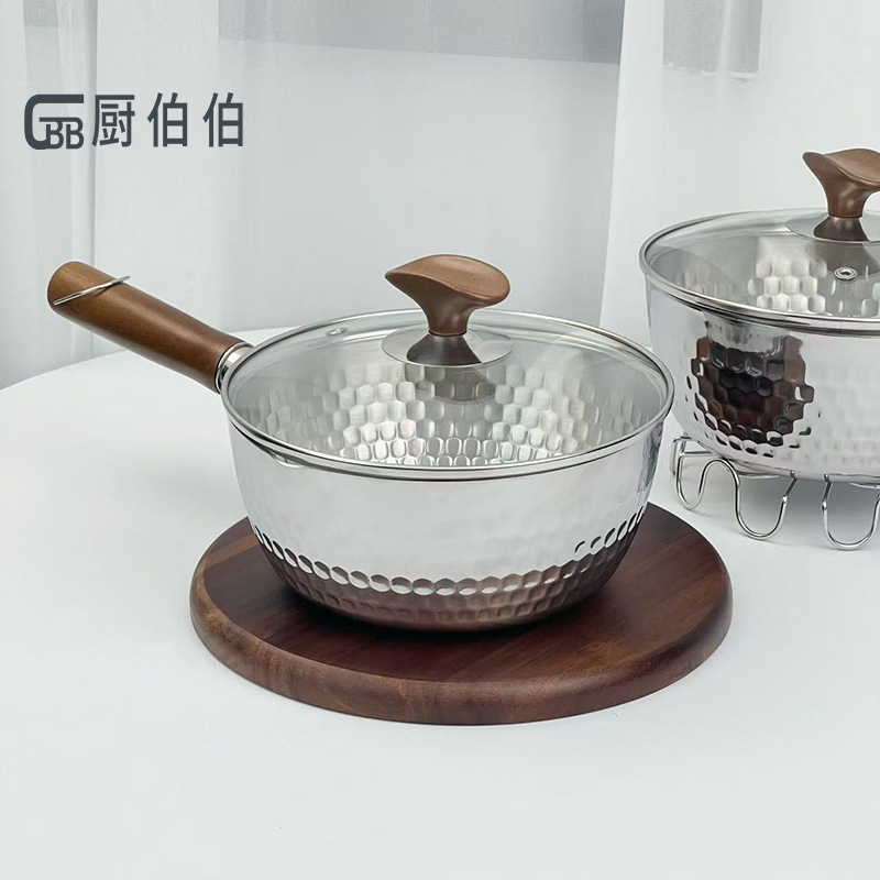 雪平锅18-10不锈钢高级木柄雪平锅带盖