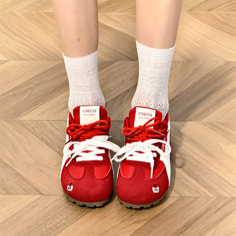 人本女鞋红苹果德训鞋2025秋季爆款网面透气小白鞋软底百搭休闲鞋