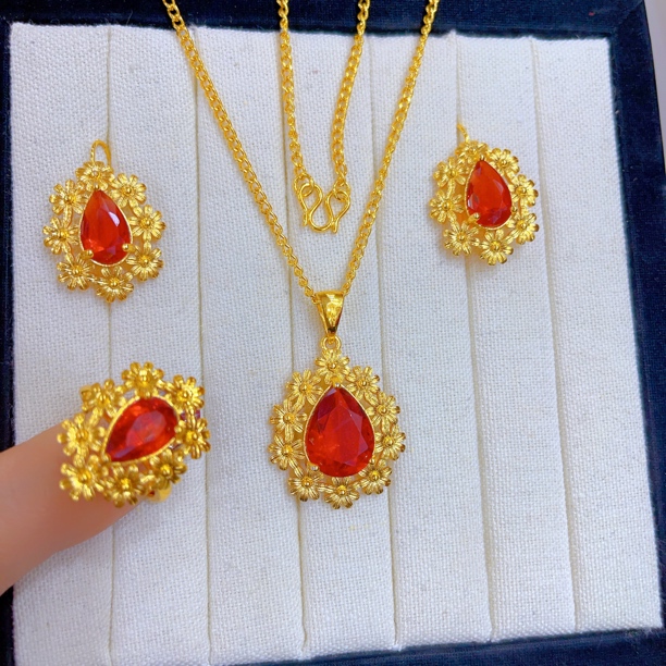 铜合金项链 2168新款三件套首饰耳环项链戒指爆款白搭时尚金色