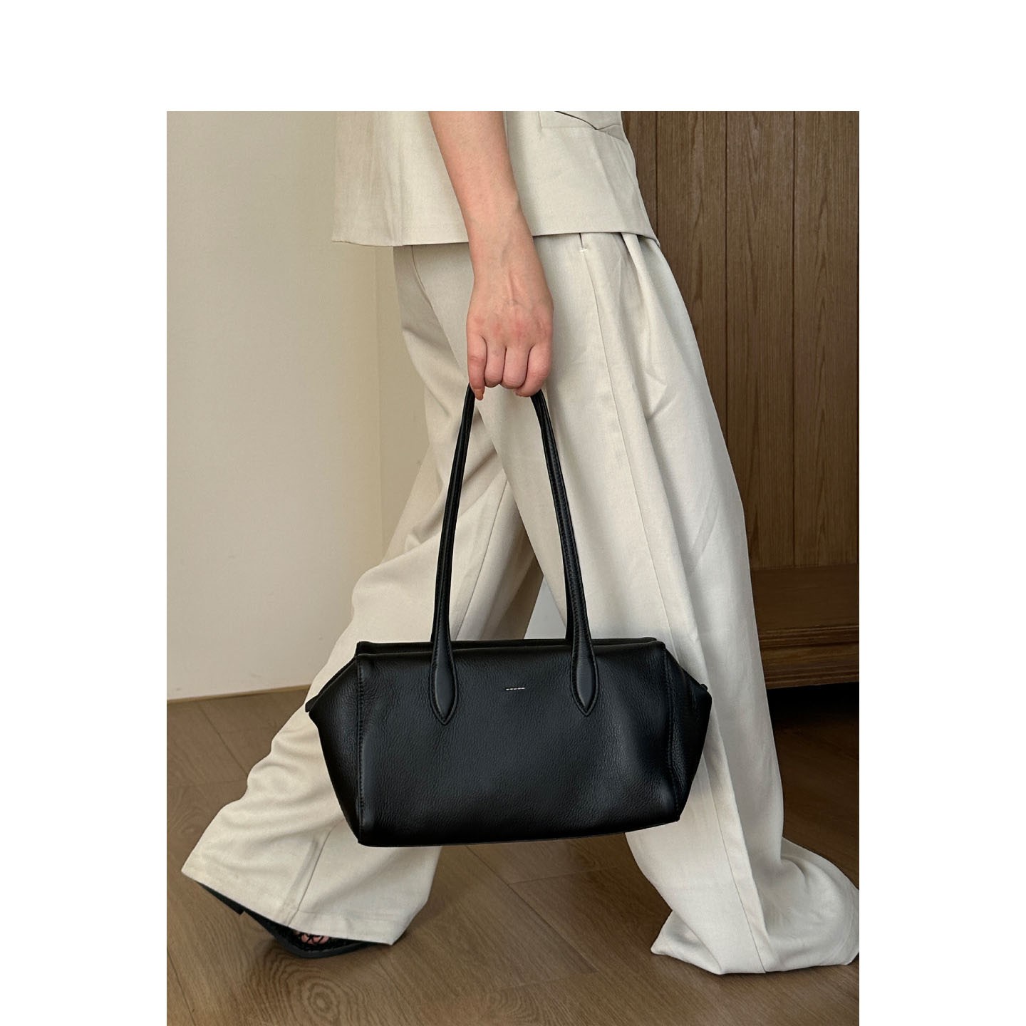 TOUCH MISS法式头层软牛皮大容量包包女真皮单肩手提腋下波士顿包