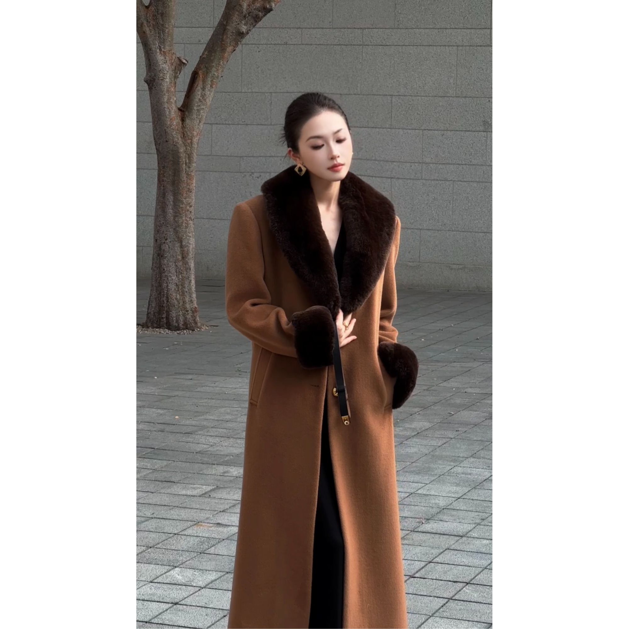 裁一2025新品绵羊毛可脱卸毛领大衣25-151