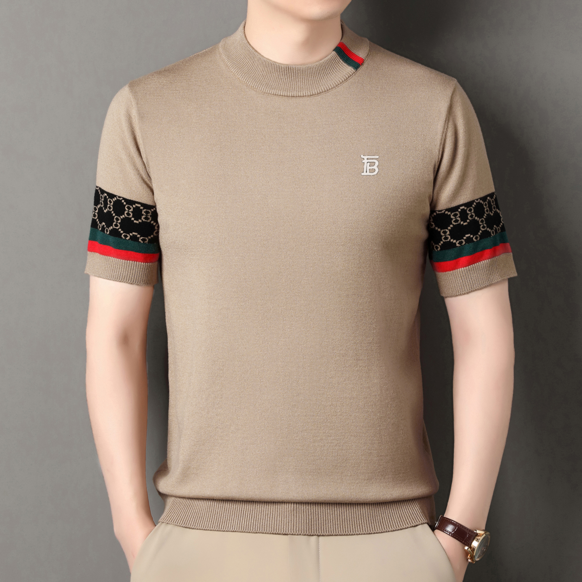 【专柜正品】秋冬男士半高领针织羊毛衫厚款圆领时尚显瘦百搭打底衫