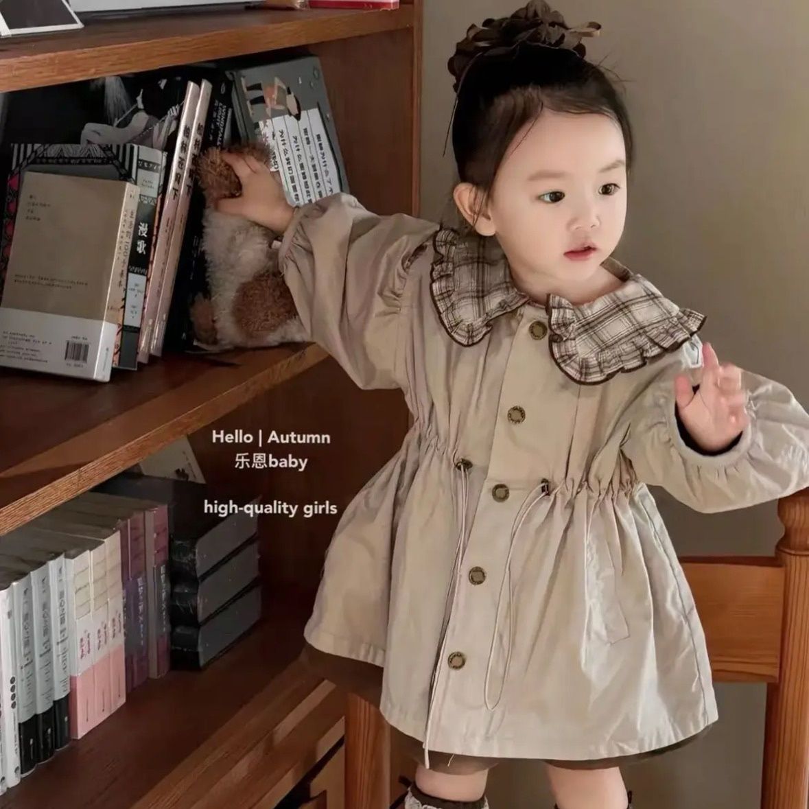 原创设计秋冬女童单排扣两面穿风衣洋气时髦宝宝上衣外套中长款潮