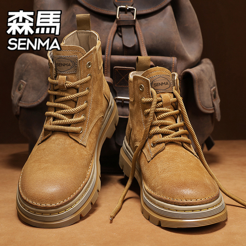 SENMA/森马马丁靴男冬季高帮工装皮鞋英伦风中帮短靴踢不烂大黄靴