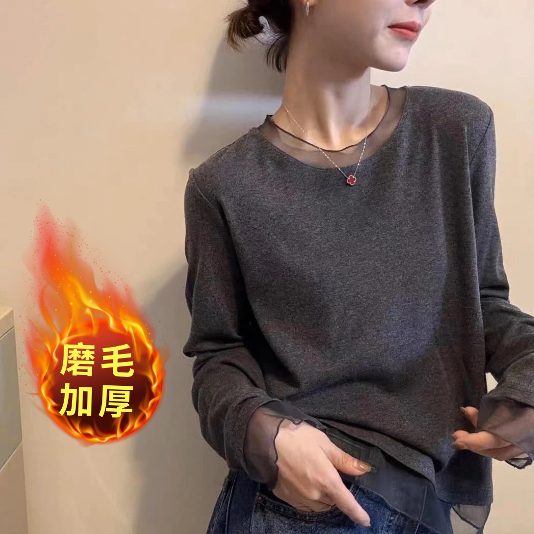 【现货】磨毛加厚大码韩版显瘦长袖T恤打底衫女秋季时尚百搭上衣