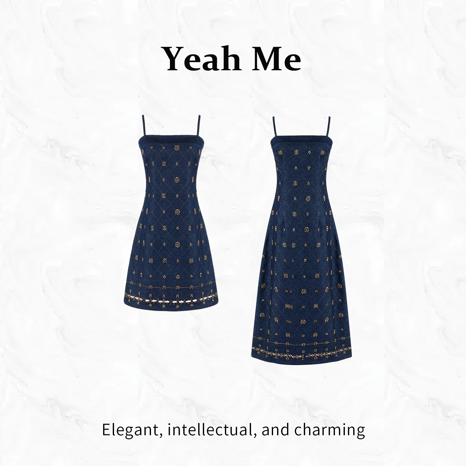 Yeah Me/也觅【故里时光】秋季新款高级感穿搭连衣裙蓝色刺绣长裙女