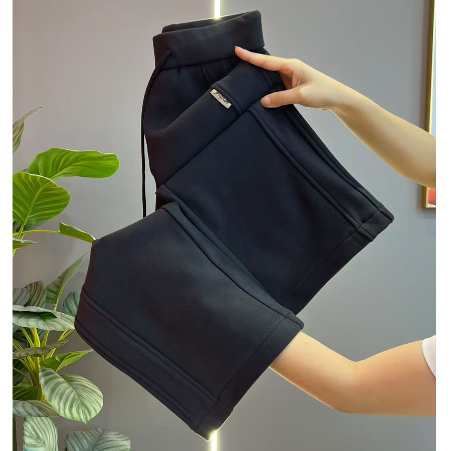 新款山云朵绒轻淑裤高腰显瘦百搭直筒裤女加厚休闲阔腿长裤子