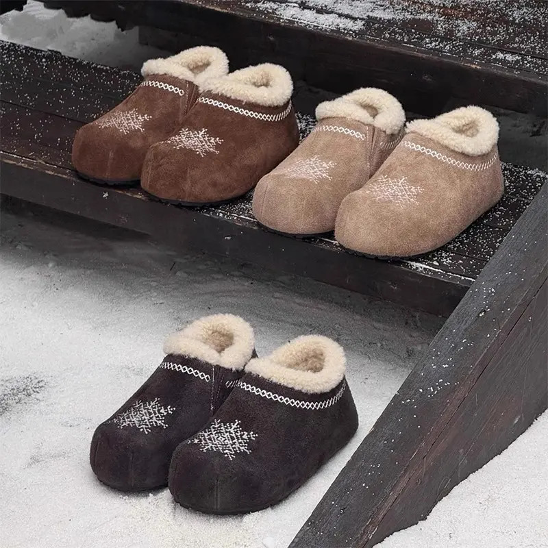 雪花刺绣加绒雪地靴勃肯鞋女2025冬季新款全包东北保暖大棉鞋