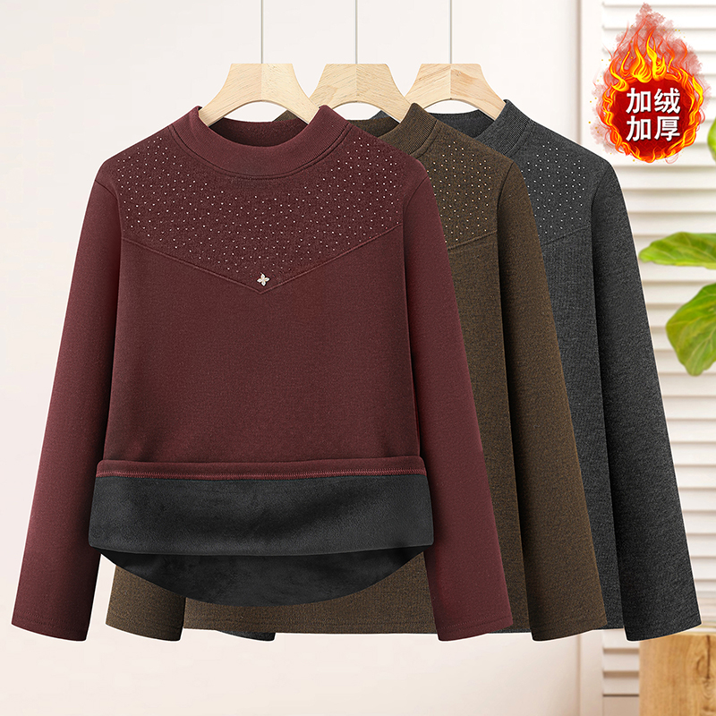 妈妈加绒加厚打底衫保暖奶奶装内搭中老年人半高领中老年女装冬装