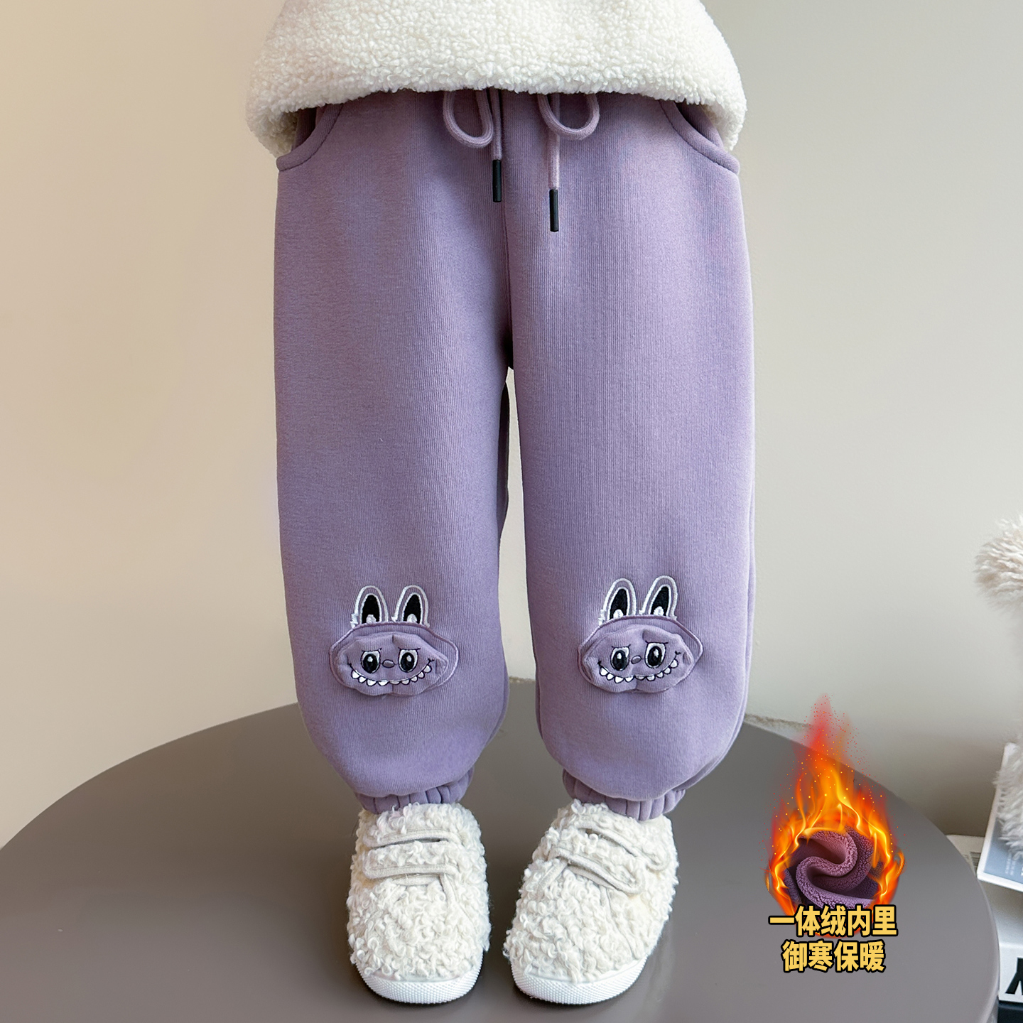 女童加绒拉布布卫裤2025秋冬装小女孩休闲裤运动裤加厚校园裤洋气