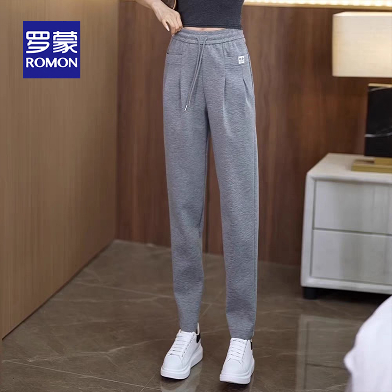 罗蒙女装运动哈伦裤女秋2026新款松紧百搭显瘦小个子烟管休闲卫裤