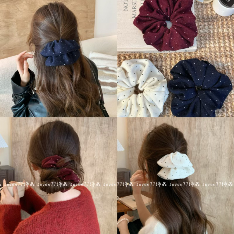 韩系欧尼！韩系波点针织褶皱大肠发圈温柔马尾半扎发丸子头发圈女