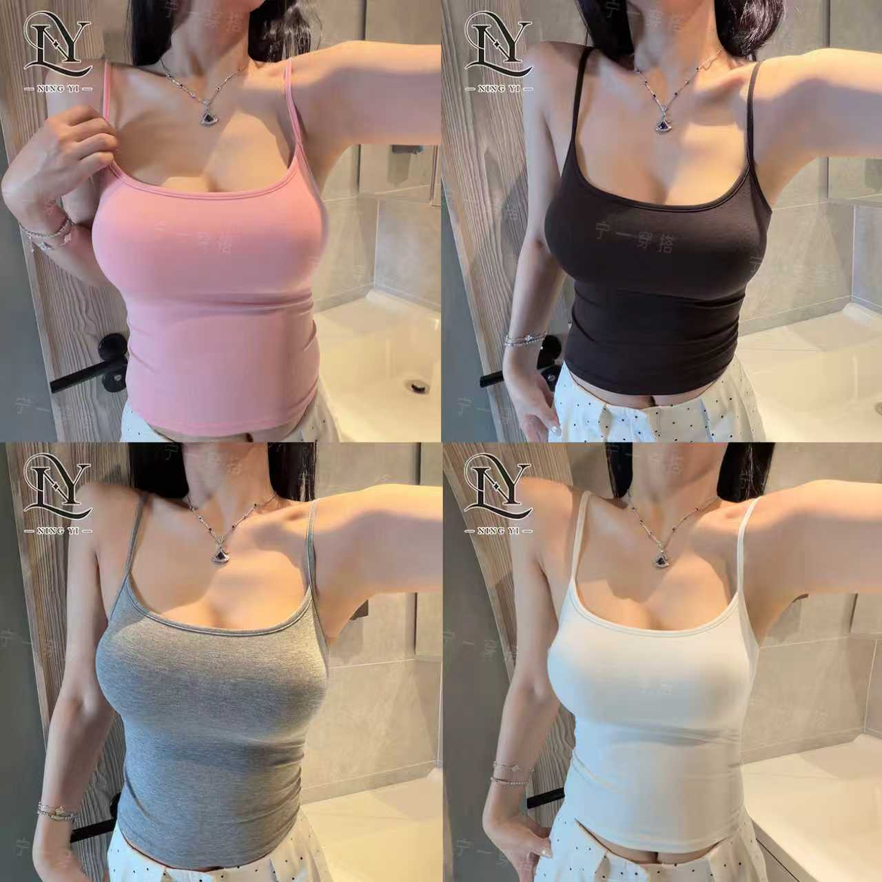 A0047新款2025遮副乳吊带背心女辣妹上衣打底宁一带胸垫美背内搭