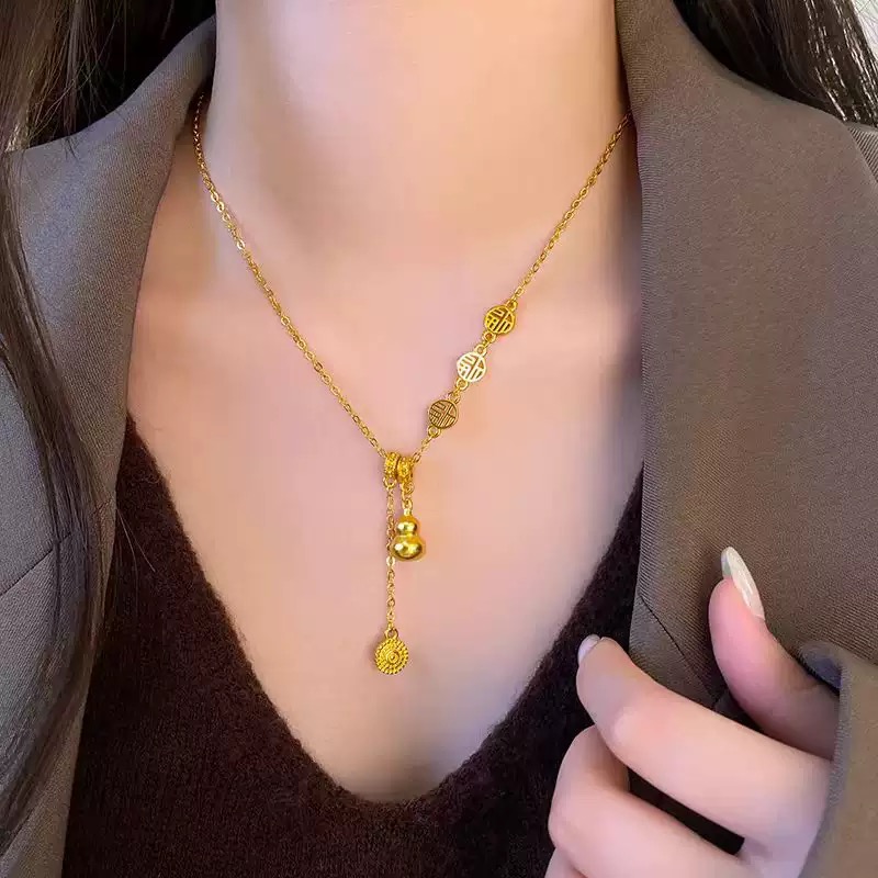 铜合金项链 镀K金（拍一发二送新四叶草项链）流苏福葫芦项链精素款