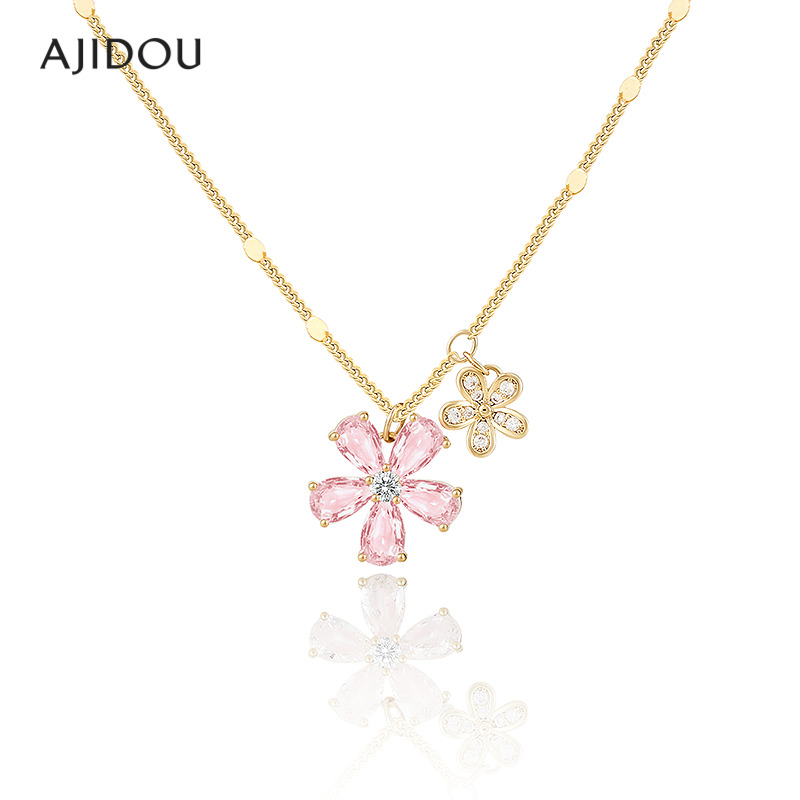 合金合成锆石项链 .AJIDOU阿吉豆粉色花卉时尚颈链氛围感配饰
