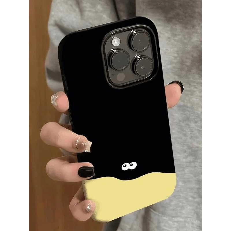 新款黑炭小煤球果冻壳适用苹果17pro/16/15/14/13手机壳大孔可爱