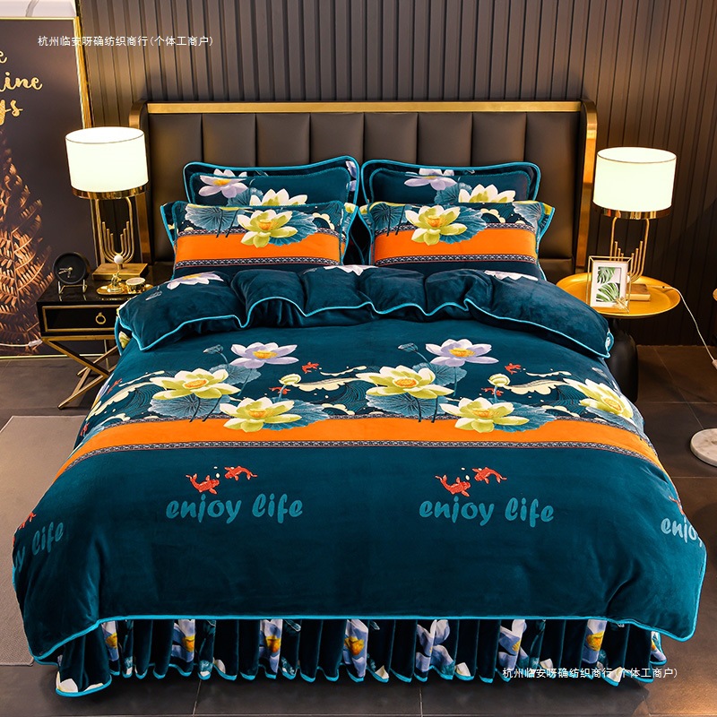 新款8-9斤加厚牛奶绒四件套保暖速暖欧式大花被套被罩双面绒被套